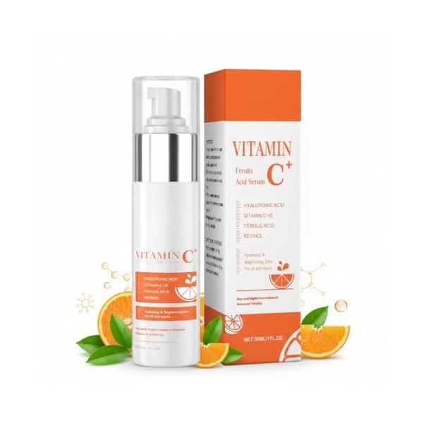 Sérum vitaminé éclaircissant, hyaluronate de sodium, rétinol, correction des taches brunes, hydrate, réduction des rides, cor...
