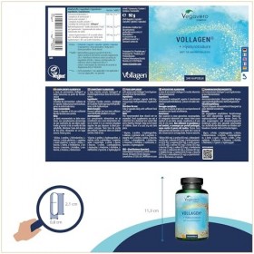 Collagene + Acide Hyaluronique Naturel | VEGAN | 2 Mois | Avec Vollagen® - PREMIUM Qualité | 18 Acides Aminés | Anti-Age + Pe...