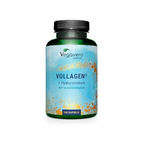 Collagene + Acide Hyaluronique Naturel | VEGAN | 2 Mois | Avec Vollagen® - PREMIUM Qualité | 18 Acides Aminés | Anti-Age + Pe...