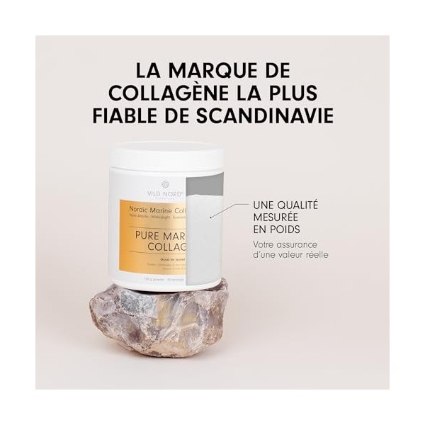 Vild Nord Poudre de Collagène Marin Pur - 150 g, 30 portions - Peptides de Collagène Hydrolysé à 100% Type 1, pour la Peau, l