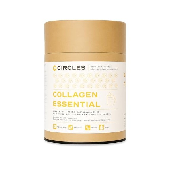 Circles COLLAGEN ESSENTIAL, Régénération & Élasticité de la peau, Poudre de collagène marin avec vitamine C pour régénération...