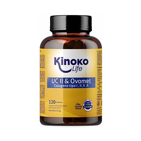 Kinoko Life Collagène UC-II® & Ovomet® | Complexe Multi-Types I, II, V & X | 120 Gélules | Formule Avancée avec Acide Hyaluro