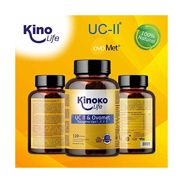 Kinoko Life Collagène UC-II® & Ovomet® | Complexe Multi-Types I, II, V & X | 120 Gélules | Formule Avancée avec Acide Hyaluro