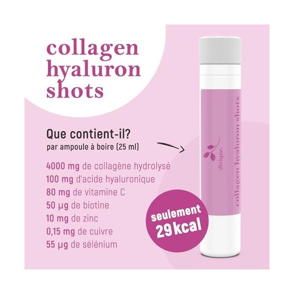 Divique collagène liquide avec acide hyaluronique 30 ampoules - 4 000 mg de collagène + 100 mg dacide hyaluronique - avec