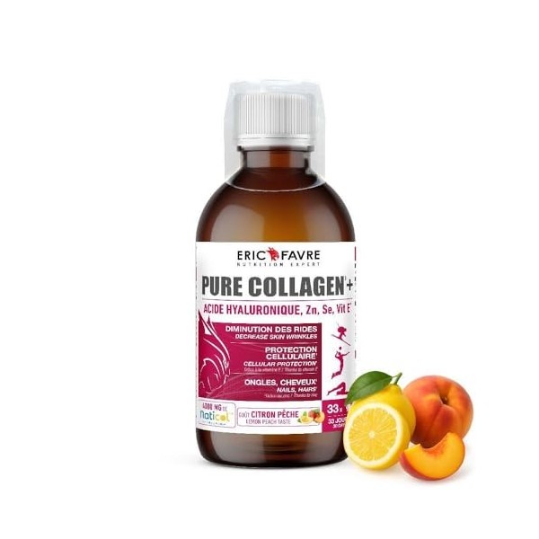 PURE COLLAGENE MARIN Hydrolysé + Acide Hyaluronique + Sélénium + Vitamine E, Peau, Cheveux, Ongles, Os - Boisson 500ml - Save