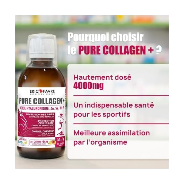 PURE COLLAGENE MARIN Hydrolysé + Acide Hyaluronique + Sélénium + Vitamine E, Peau, Cheveux, Ongles, Os - Boisson 500ml - Save