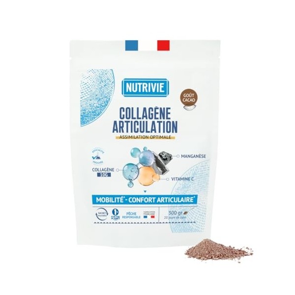 Collagène Marin Naticol Type I & III 10000mg - Enrichi Vitamine C + Manganèse - Articulations, Cartilages & Mobilité - Pêche 