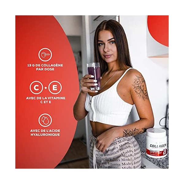 BioTechUSA Collagen | Acide hyaluronique et complexe de collagène | Vitamines C et E ajoutées | Bien-être et nutrition de la 