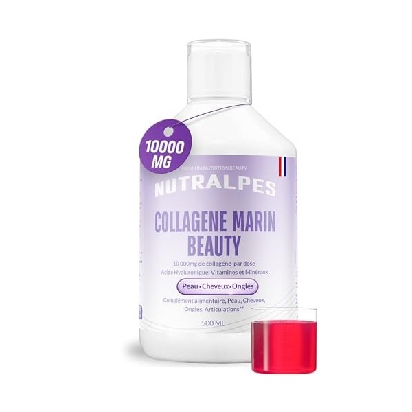 Nutralpes® Collagène Marin Liquide Beauty 10 000mg | Peau, Cheveux, Ongles | Vitamine C, Biotine, Acide Hyaluronique | Peptid