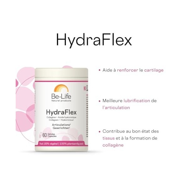 BE-LIFE | Hydraflex | Complément alimentaire | Articulations | Bien-être| Pour le confort articulaire | Collagène & acide hya