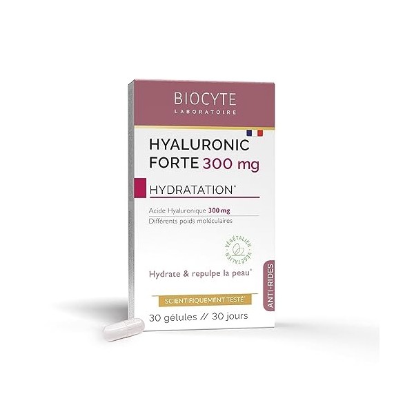 BIOCYTE Hyaluronic Forte - Complément Alimentaire Anti-âge & Hydratation de la Peau - Acide Hyaluronique - 30 Gélules - Progr...