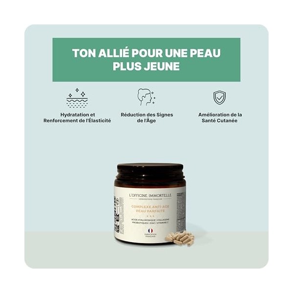 COMPLEXE ANTI-AGE PEAU PARFAITE | COLLAGENE | ACIDE HYALURONIQUE | PROBIOTIQUES | ZINC | VITAMINE C | MADE IN FRANCE