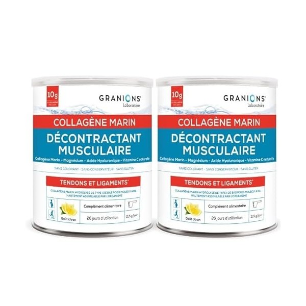 GRANIONS - Décontractant Musculaire Collagene Marin Poudre - Collagène et Acide Hyaluronique - Magnésium - Collagène Marin - ...