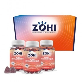ZOHI-Coffret Compléments Alimentaires - 3 piluliers Acide Hyaluronique-Cure de 3 mois - 3 x 60 gommes de fruits goût Frambois