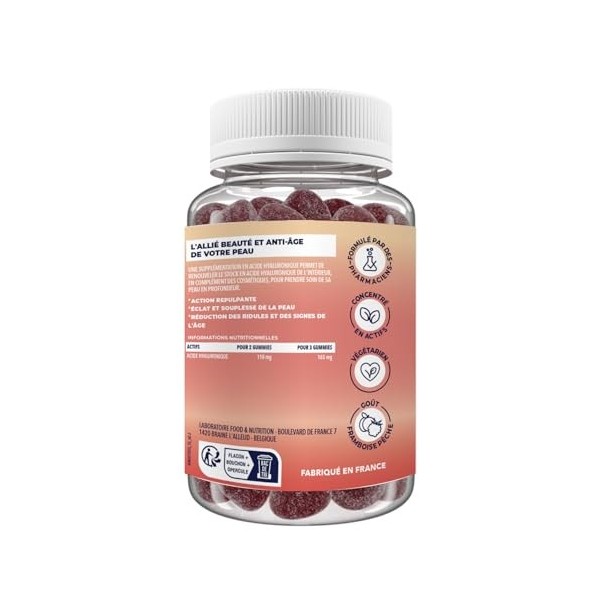 ZOHI-Coffret Compléments Alimentaires - 3 piluliers Acide Hyaluronique-Cure de 3 mois - 3 x 60 gommes de fruits goût Frambois