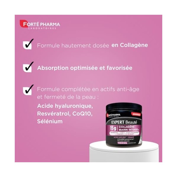 Forté Pharma - Expert Beauté Collagène Marin Intense+ 15g - Synergie actifs anti-âge, fermeté - Collagène marin hydrolysé typ