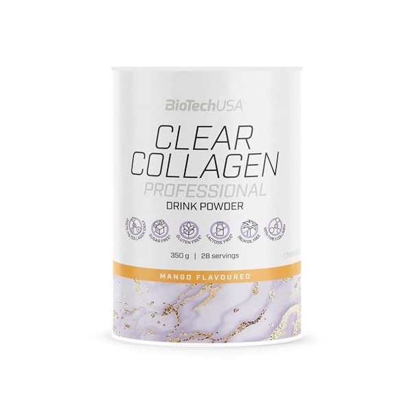 BioTechUSA Clear Collagen Professional | Boisson en poudre aromatisée | 20,275 mg de collagène de type I et II | Acide hyalur...