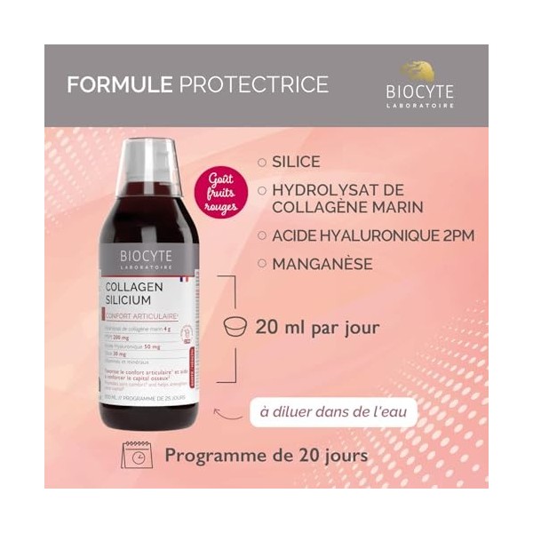 BIOCYTE Collagen Silicium - Confort Articulaire, Santé Osseuse - Silice, Hydrolysat De Collagène Marin, Acide Hyaluronique, V...