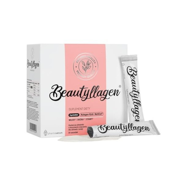 Beautyllagen Collagène en poudre - Collagène de poisson hautement concentré enrichi en vitamine C soufre organique, acide hya