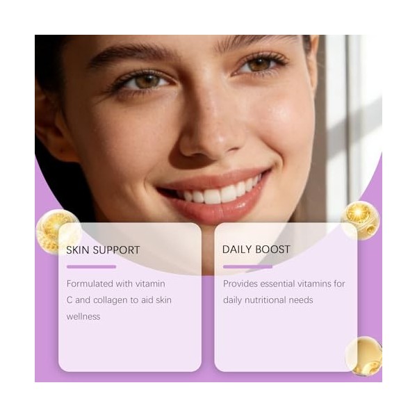 Collagène avec vitamine C, acide hyaluronique et biotine | Prend en charge les cheveux, la peau et les ongles | pour femmes e...