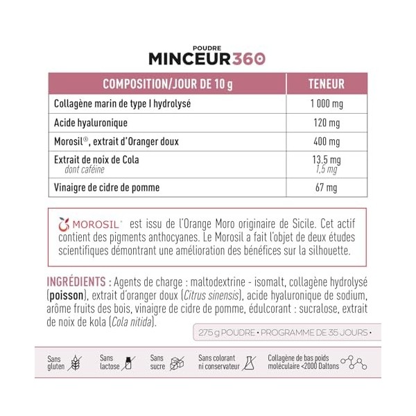 EAFIT |MINCEUR 360 POUDRE | Morosil |Collagene et Acide hyaluronique | Brule-graisse | Perte de poids | Fermeté et élasticité