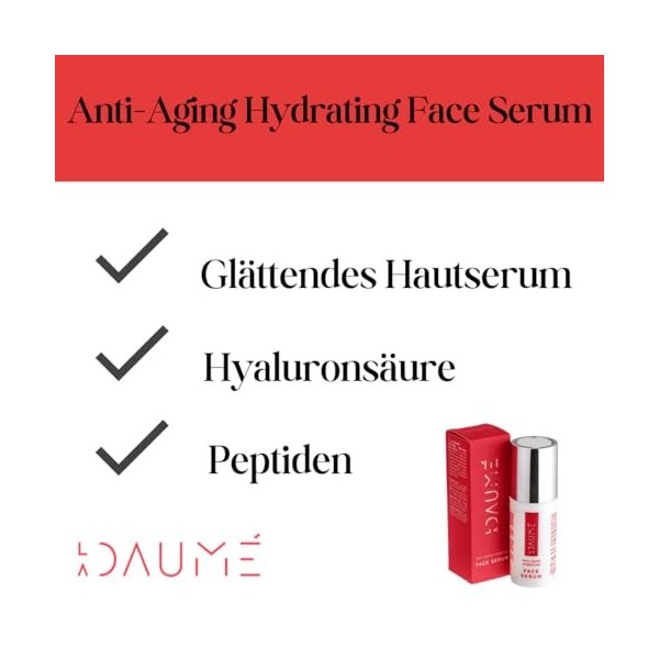 LA DAUMÉ Sérum Anti-Rides & Anti-Âge, Acide hyaluronique, Soin anti-rides intensif, Hydratation maximale - Sérum visage rides