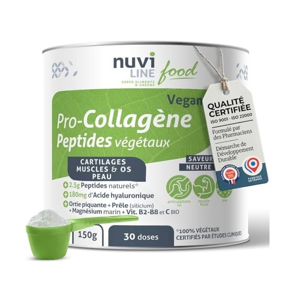 NUVILINE Food - Pro-Collagène Végan - Complément Alimentaire Naturel - Peptides Végétaux + Acide Hyaluronique + Prêle + Vitam