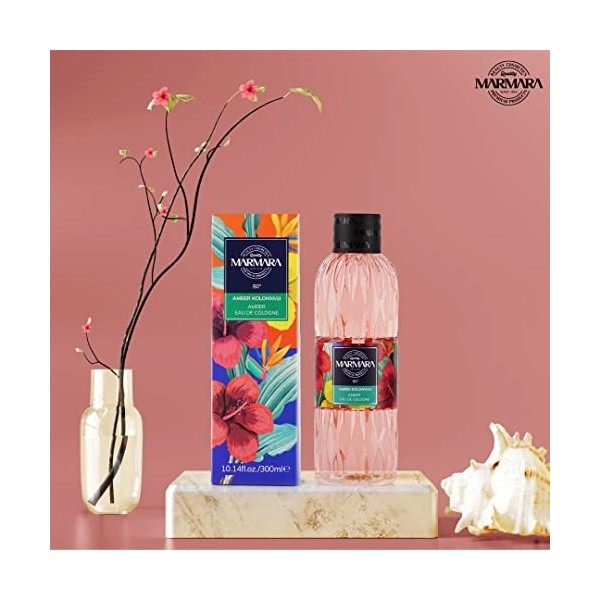 MARMARA BEAUTY Eau de Cologne Amber 300 ml – Alcool 80 ° – Parfum rafraîchissant pour femme – Eau parfumée pour femme – Rafra