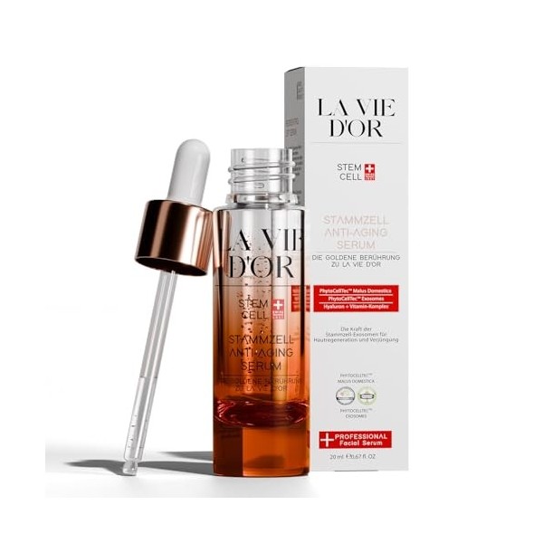 LaVieDor Sérum anti-âge hautement dosé 30 ml Stem Cell fitocell – Sérum visage à lacide hyaluronique avec vitamine C, E. Hau