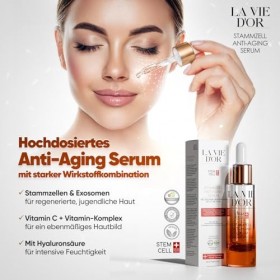 LaVieDor Sérum anti-âge hautement dosé 30 ml Stem Cell fitocell – Sérum visage à lacide hyaluronique avec vitamine C, E. Hau