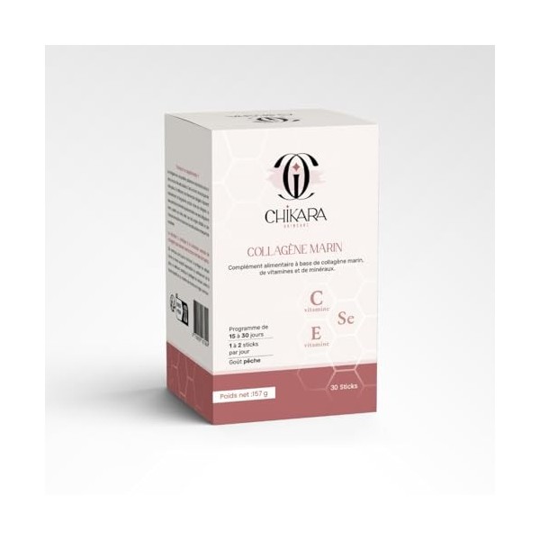 CHIKARA SKINCARE STICKS DE COLLAGENE MARIN - SAVEUR PÊCHE - 1 boîte de 30 sticks