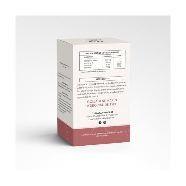 CHIKARA SKINCARE STICKS DE COLLAGENE MARIN - SAVEUR PÊCHE - 1 boîte de 30 sticks