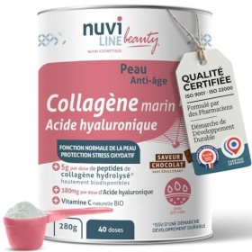 NUVILINE Beauty - Collagène Marin Peau Anti-Âge - Hydrolysé En Poudre - Acide Hyaluronique + Vitamine C BIO - Protection Stre...