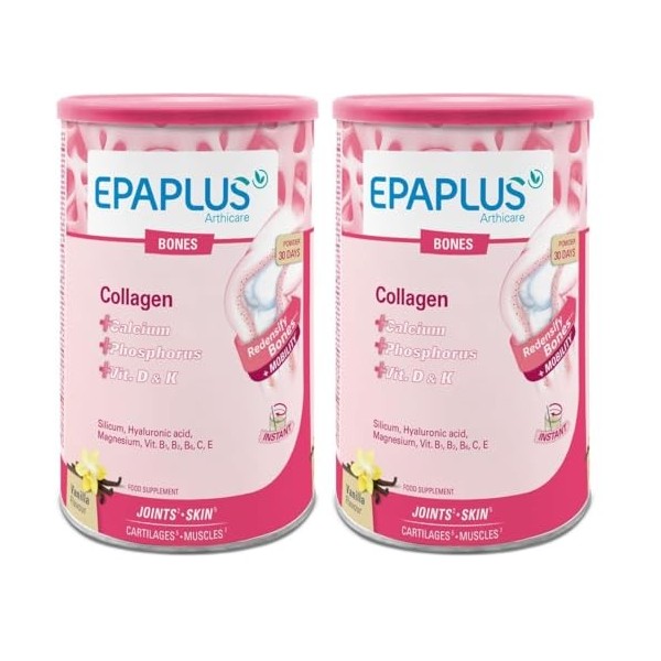 EPAPLUS Arthicare Os avec Collagène + Silicium + Acide Hyaluronique + Calcium, Saveur Vanille, 383g Lot de 2 