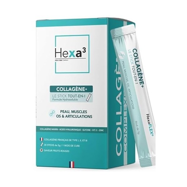 Collagène Marin + Acide hyaluronique et vitamine C en 30 sticks saveur Fruits Rouges HexaPURE® Hexa3