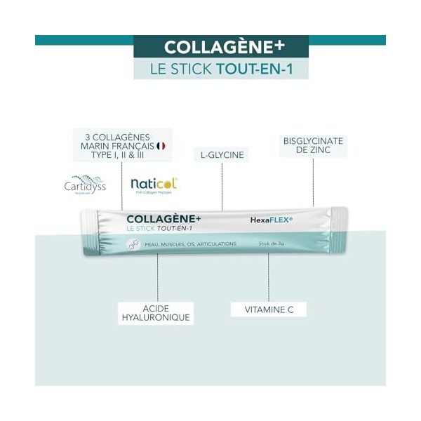 Collagène Marin + Acide hyaluronique et vitamine C en 30 sticks saveur Fruits Rouges HexaPURE® Hexa3