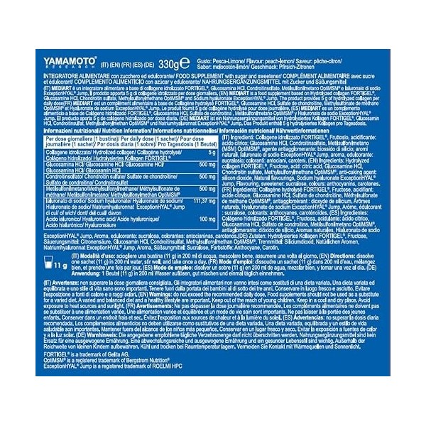 YAMAMOTO RESEARCH Mediart 30 x 11 grammes, à base de Collagène Hydrolysé et d’Acide Hyaluronique, Maintien et Santé des Artic...