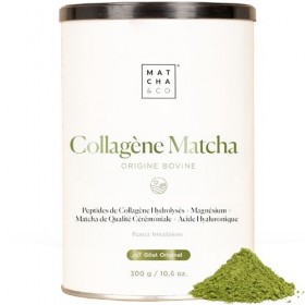 Matcha Collagène. Collagène avec Magnésium, Thé Matcha et Acide Hyaluronique. Articulations, peau et ongles. 300 g matcha col