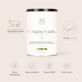 Matcha Collagène. Collagène avec Magnésium, Thé Matcha et Acide Hyaluronique. Articulations, peau et ongles. 300 g matcha col