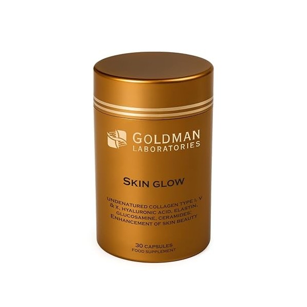 Goldman Laboratories Skin Glow Complément de Collagène en Gélules, 30 Gélules, Contenant du Collagène Type I, V, de lAcide H