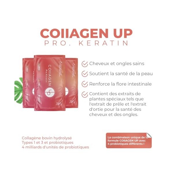 COllAGEN UP | Pro. Keratin - Natural Peach Flavored Elixir | 3000 mg Hydrolyzed Collagen, Keratin, Probiotics, and Vitamins |