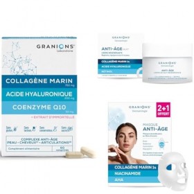 Night Routine - GRANIONS - Collagene et Acide Hyaluronique + Coenzyme Q10 Comprimés - CREME DE NUIT 50 mL + MASQUE 2+1 OFFERT
