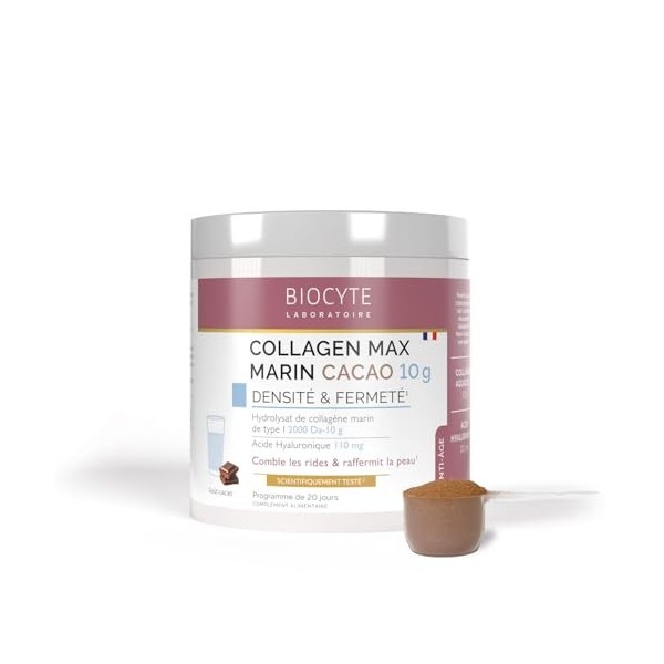 BIOCYTE Collagene Max Marin Goût Cacao - Comble Les Rides & Raffermit La Peau - Acide Hyaluronique, Efficacité Prouvée Du Col...