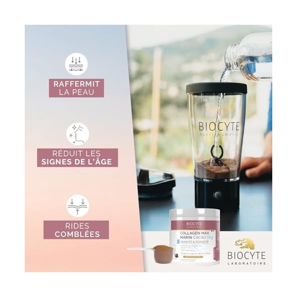BIOCYTE Collagene Max Marin Goût Cacao - Comble Les Rides & Raffermit La Peau - Acide Hyaluronique, Efficacité Prouvée Du Col...