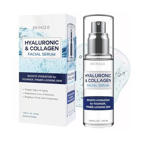Hyaluronic Acid & Collagen Face Serum - Dermatologist Tested, Skin Tightening, Hydrating - Anti-Aging, Clean Beauty, Cruelty-...