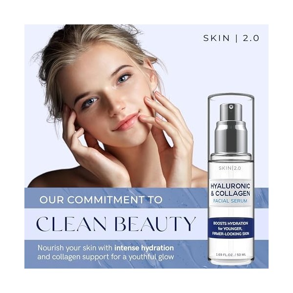 Hyaluronic Acid & Collagen Face Serum - Dermatologist Tested, Skin Tightening, Hydrating - Anti-Aging, Clean Beauty, Cruelty-...