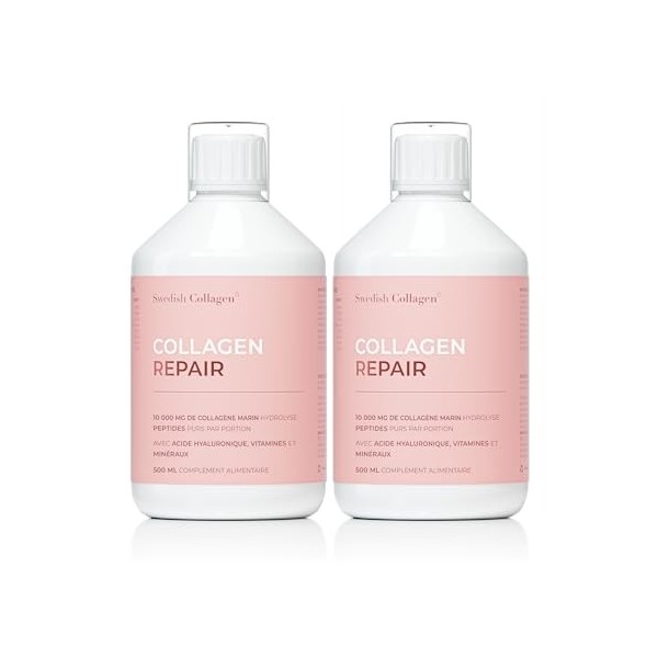 Swedish Collagen Repair | Supplément liquide de collagène marin hydrolysé 10 000 mg - 2 x 500 ml 1 000 ml 40 jours dapprov Ac...