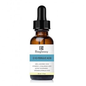 Bioglossy Vitamine Ce Sérum Acide Ferulinique 20% Vitamine C Sérum + Vitamine E et Acide Hyaluronique - Hydratant pour la pea
