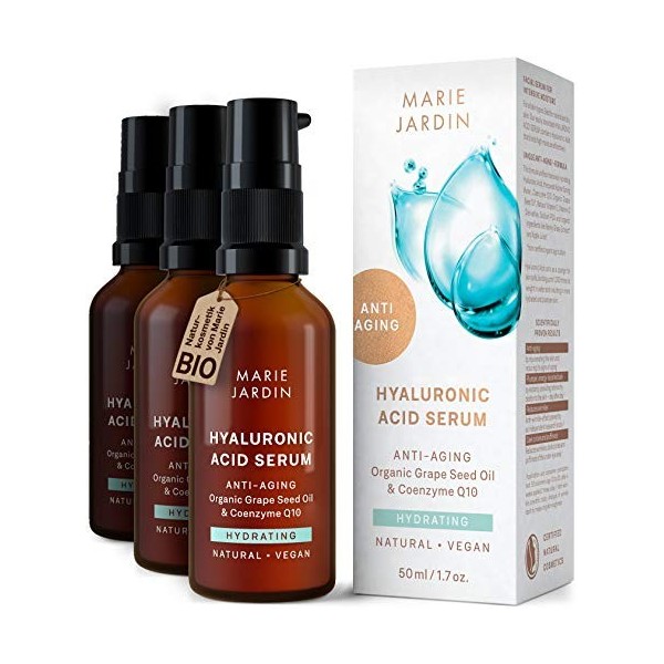 Lot de 3 sérums à lacide hyaluronique avec vitamine C et Q10 - Hautement dosés - 150 ml - Avec complexe anti-âge testé 5 foi