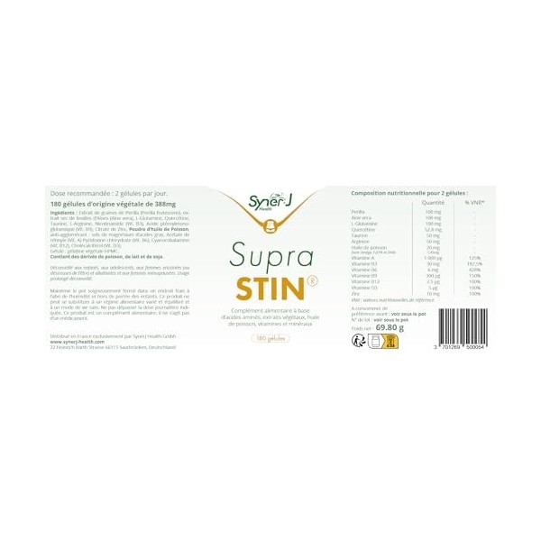 SupraSTIN | Cicatrisant Intestinal Naturel | Aloe Vera, L-Glutamine, Quercétine, Vitamines B & D, Zinc | 180 Gélules | 3 Mois